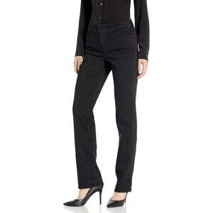 NYDJ Womens Marilyn Straight Leg Black Leopard Print Jeans Size 14